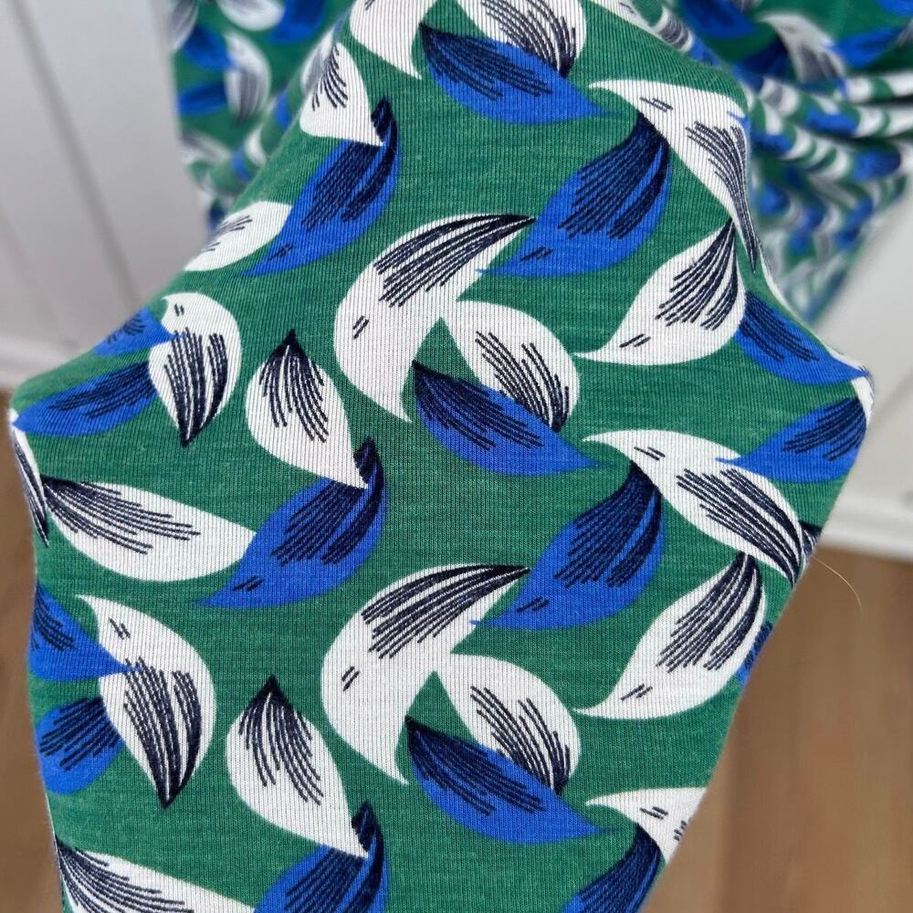 Boden Green Blue Leaf Print Ruched Dress Sleeveless Stretch Midi Workwear Size 2 - Picture 2 of 6